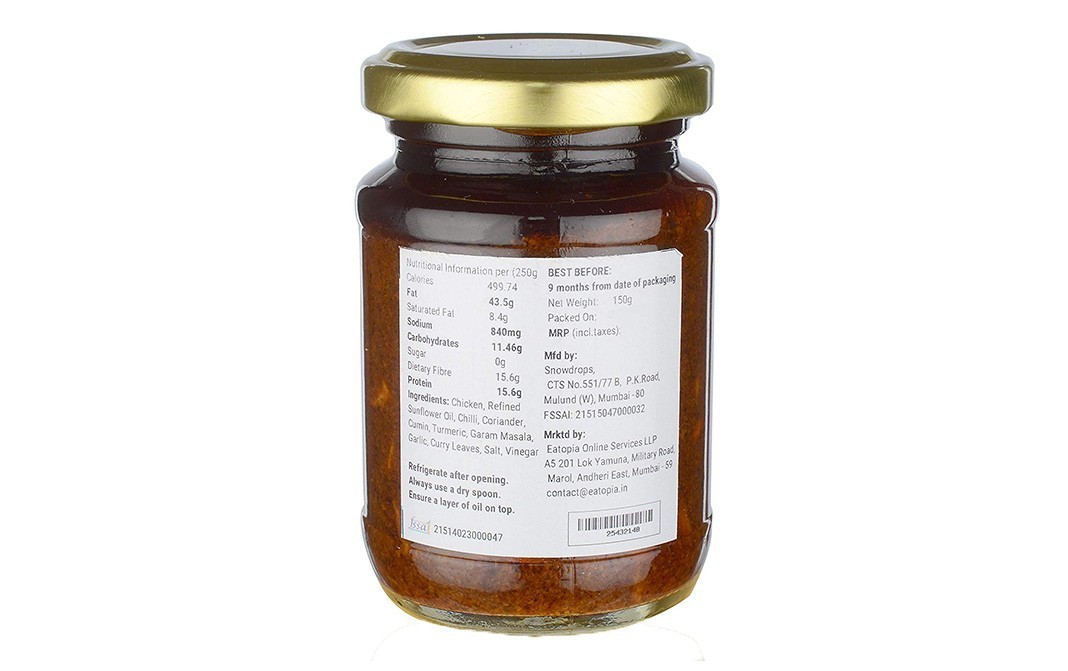 Eatelish Andhra Style Chicken Pickle    Glass Jar  150 grams